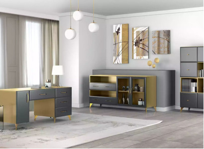 Living room Set Desk Sideboard Bookshelf 3-piece. Table Furniture Wood